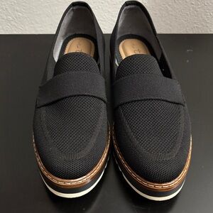 Black Knit Platform Loafers with Brown Trim